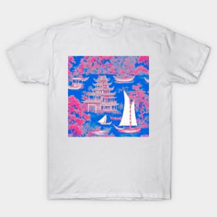 Blue and red traditional chinoiserie T-Shirt